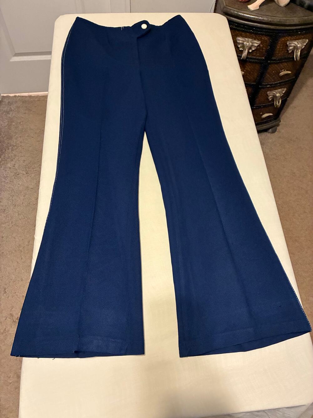Vintage Blue Bell Bottom Pants Womens 14 High Waist Flare Wide Leg Retro 70s